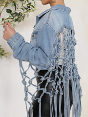 Tie Detail Button Up Denim Jacket with Pockets 