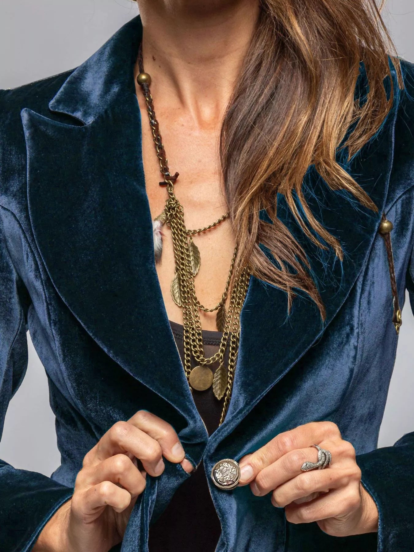 Velvet Lapel Collar One Button Blazer 