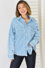 PEACE Raw Hem Dropped Shoulder Denim Top 
