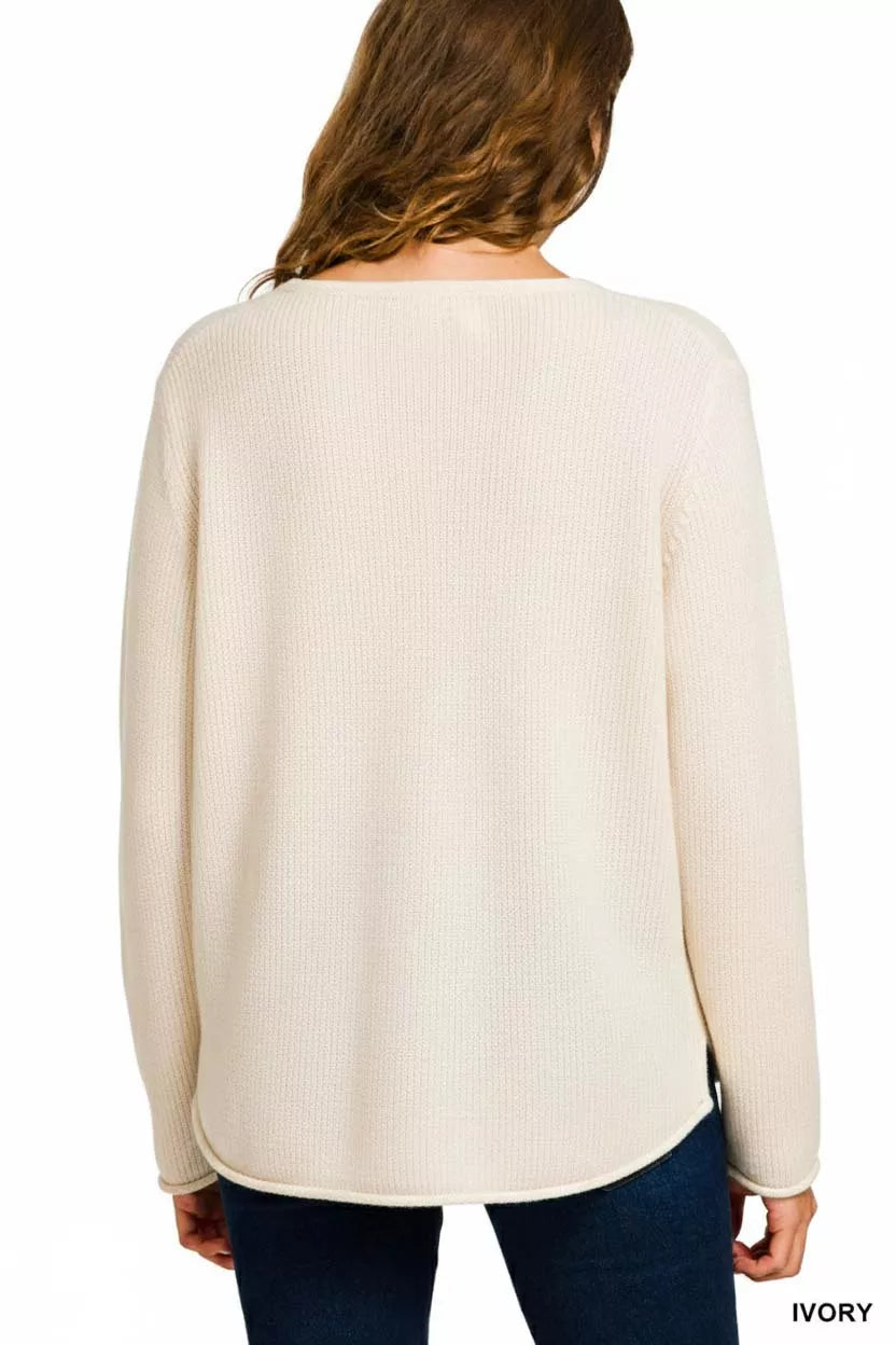 Zenana Beach V Neck Sweater 