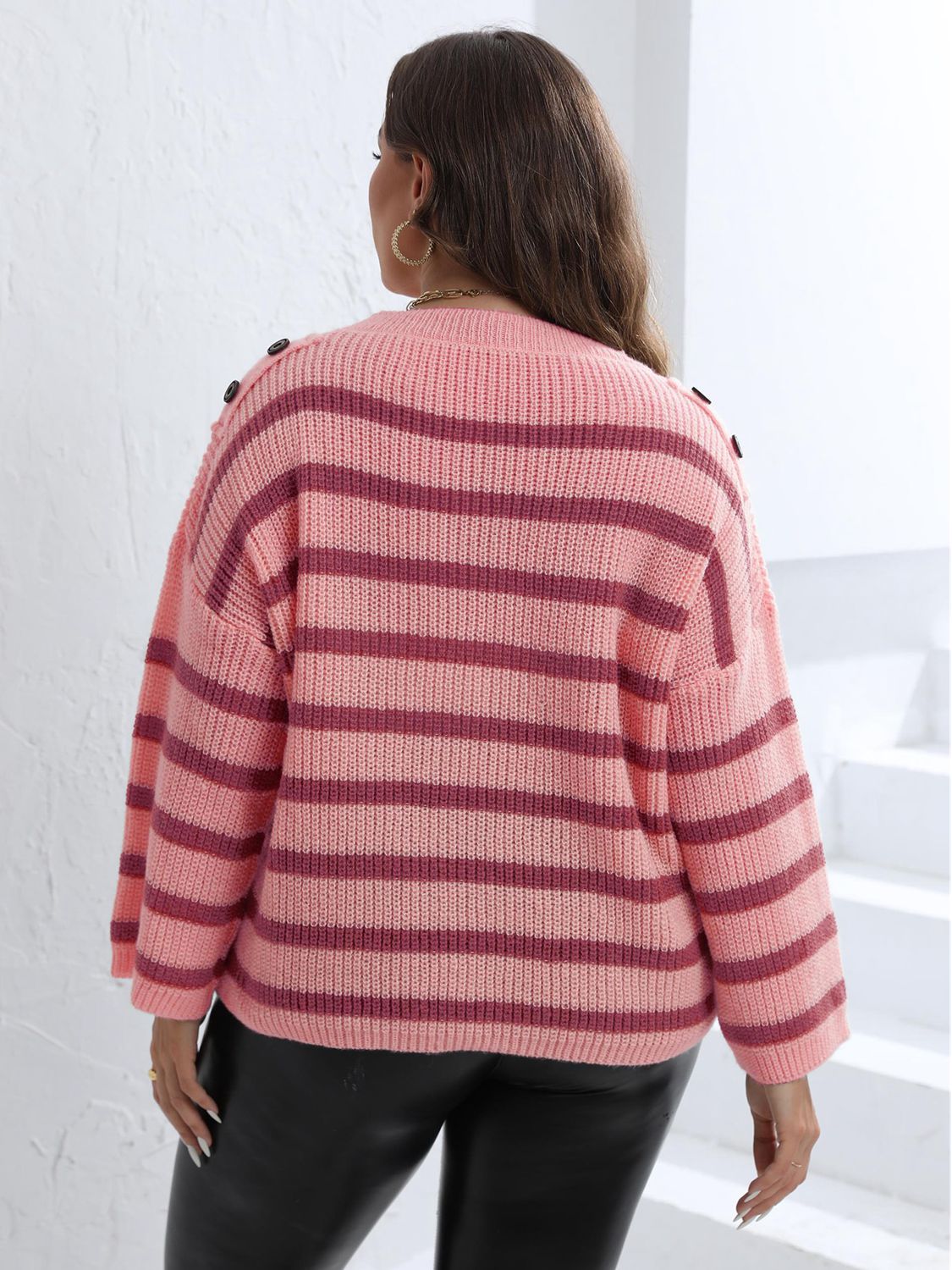Plus Size Striped Dropped Shoulder Sweater 