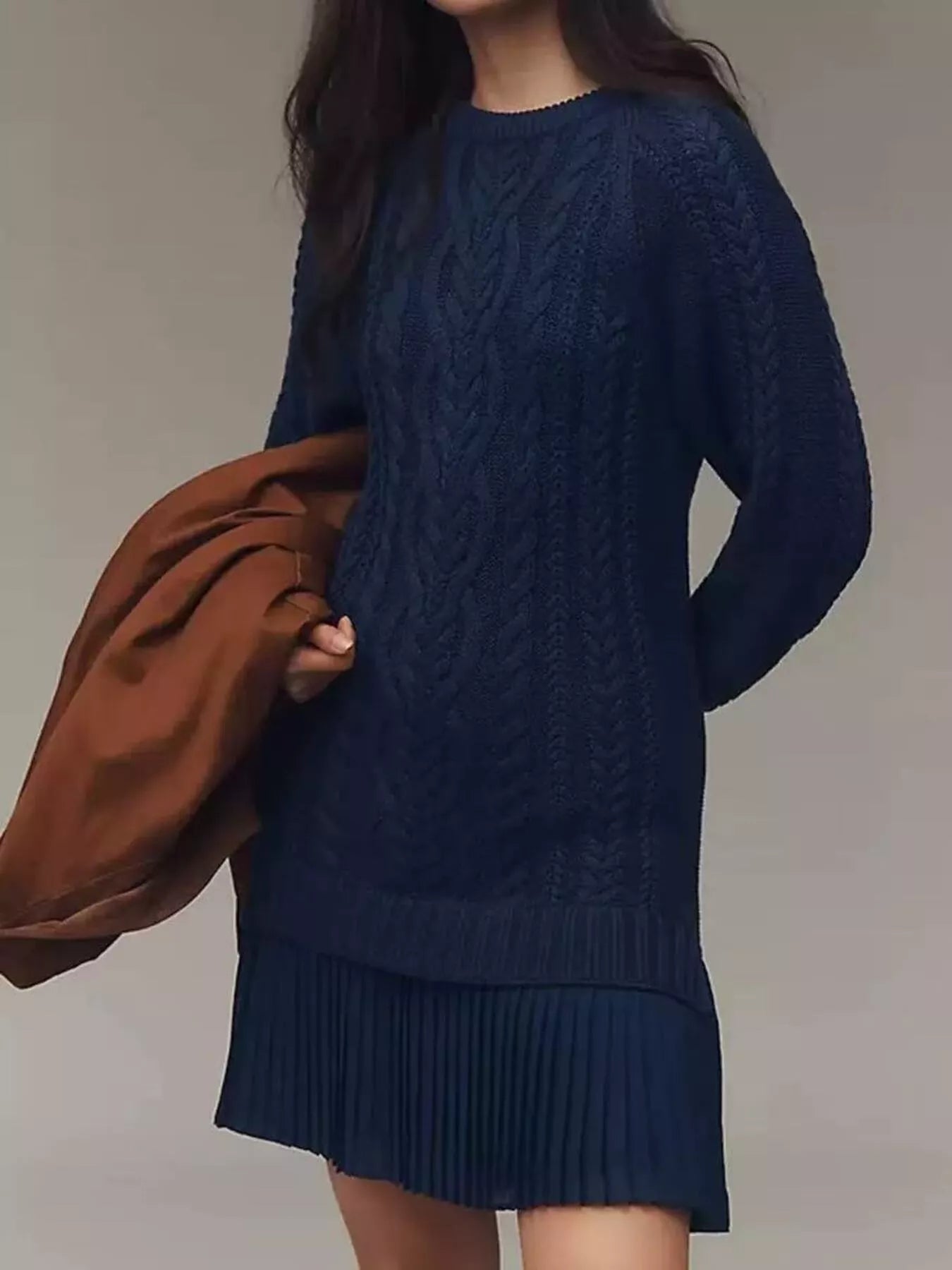 Full Size Cable-Knit Mini Sweater Dress Plus Size 