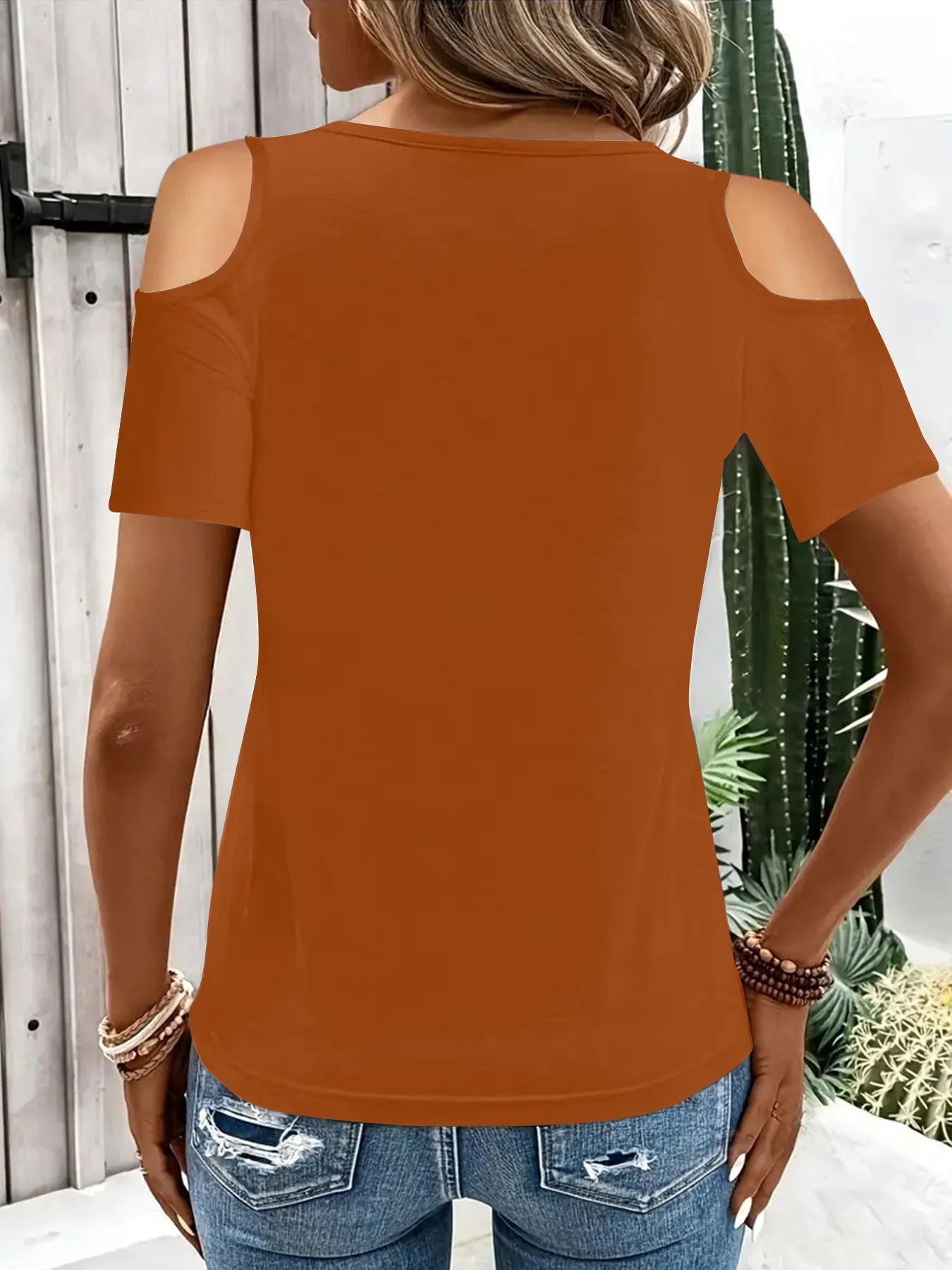 Cold Shoulder T-Shirt with Metal Ring Detail 