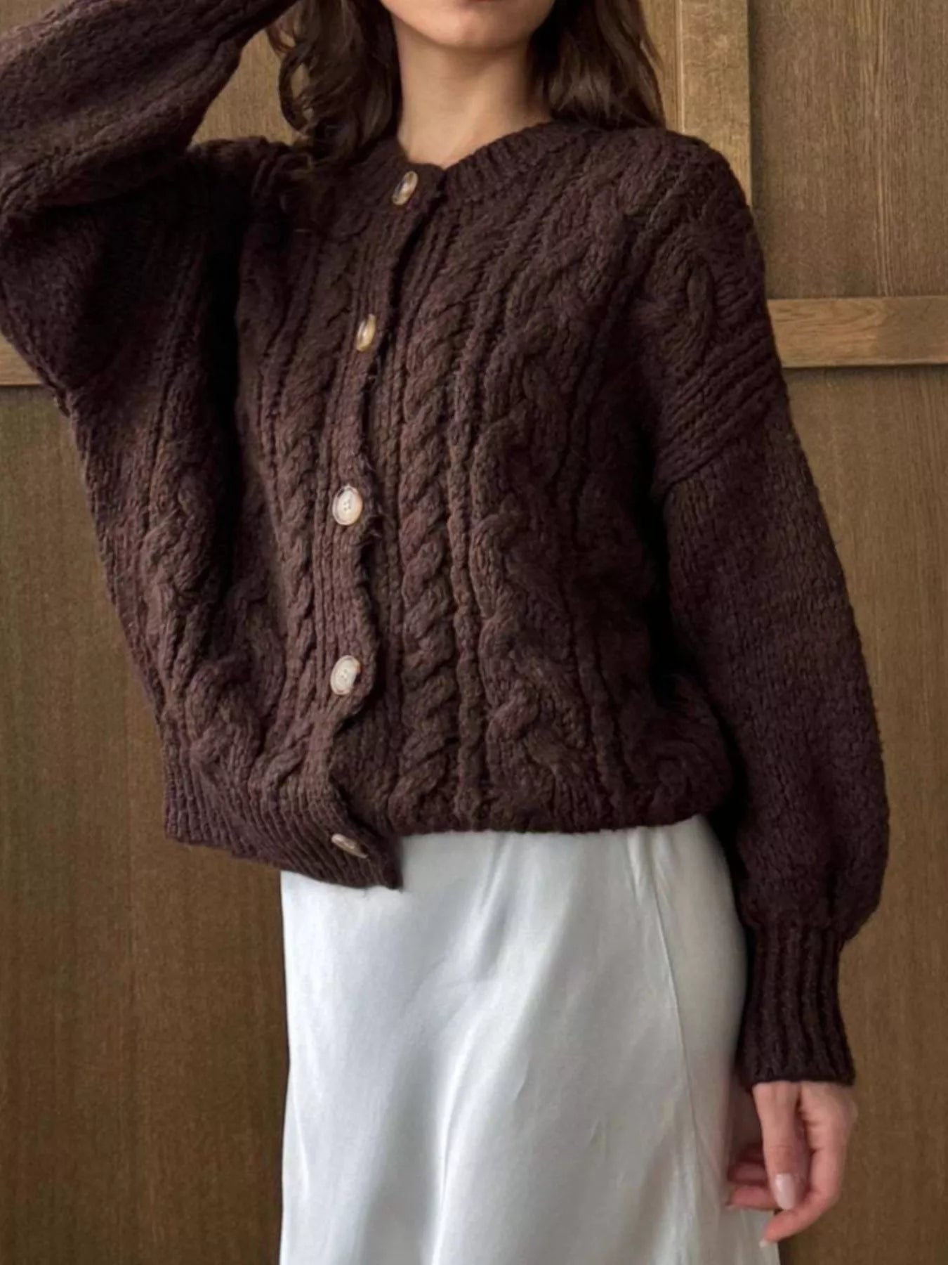 Cable Knit Button-Down Cardigan 