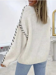 Contrast Stitching Dropped Shoulder Sweater 