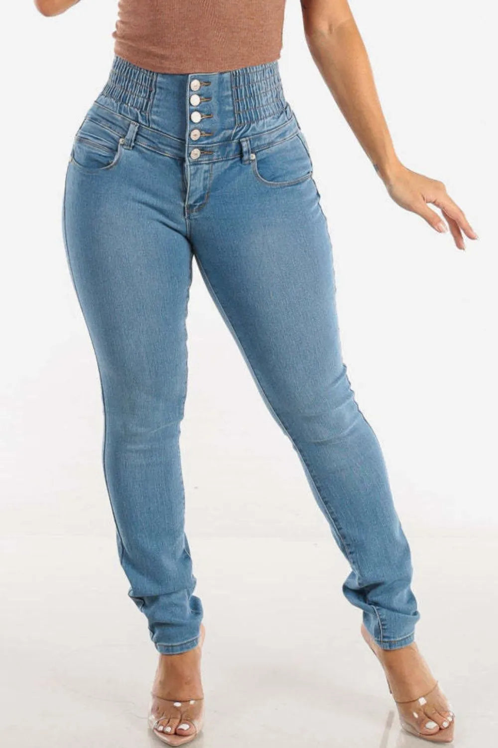 High Waist Buttoned Skinny Hip Lifting Jeans 