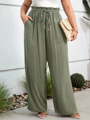 Plus Size High Waist Wide Leg Drawstring Pants 