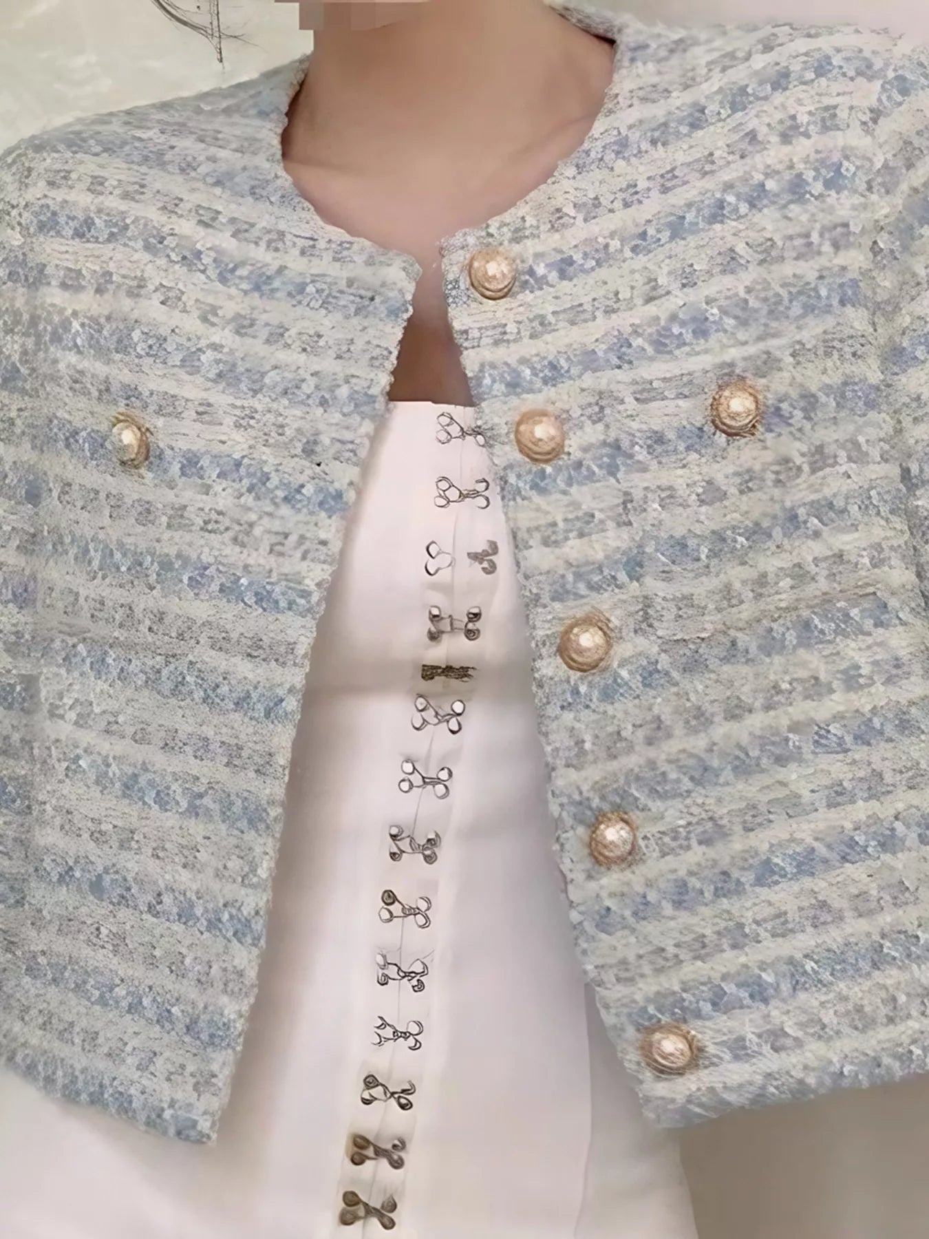 Button Up Cropped Tweed Outerwear 