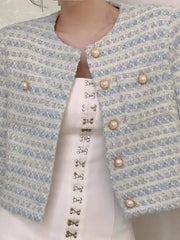 Button Up Cropped Tweed Outerwear 