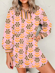 Printed Drawstring Waist Mini Dress 