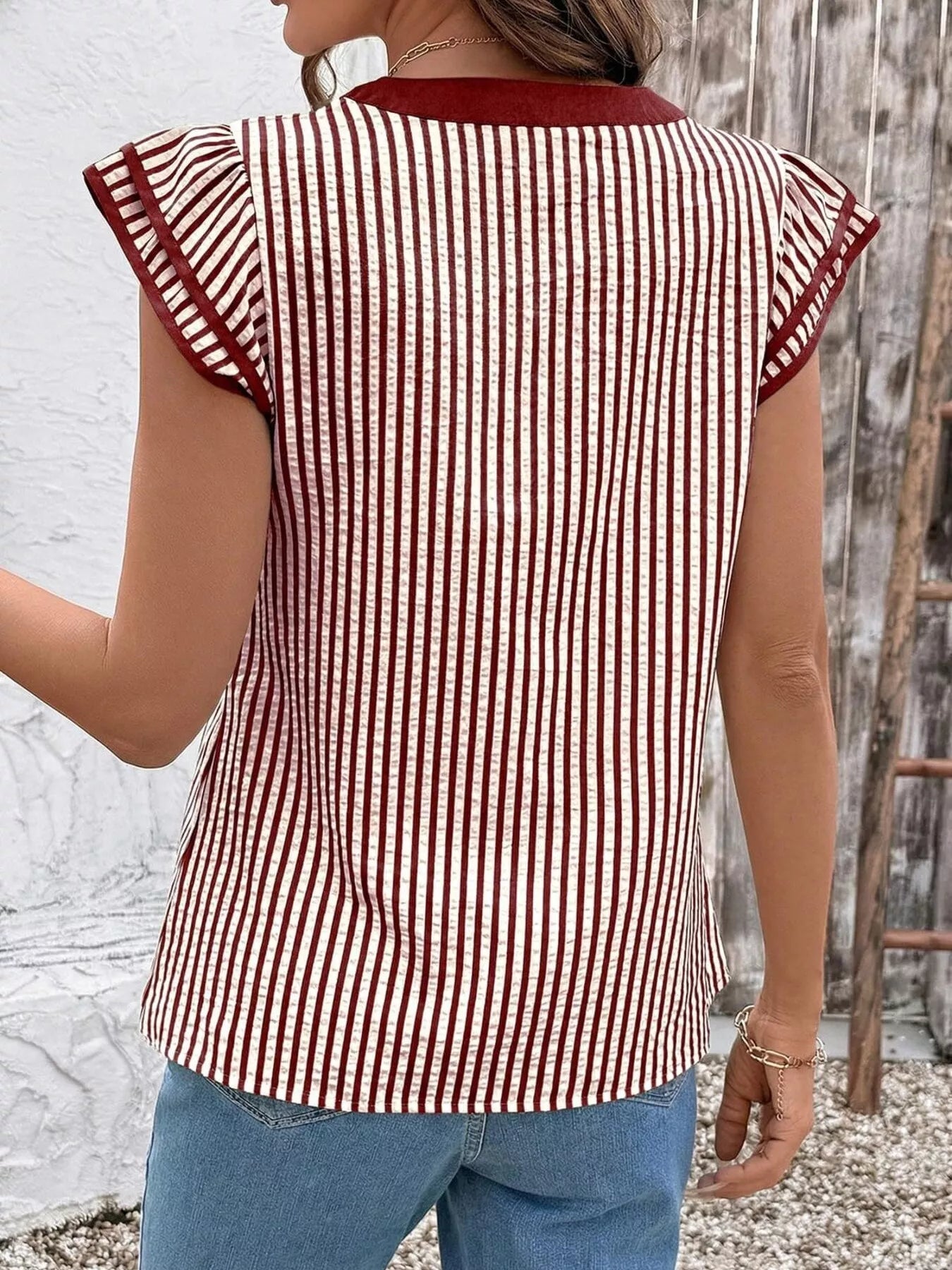 Striped Ruffle Sleeve Blouse 