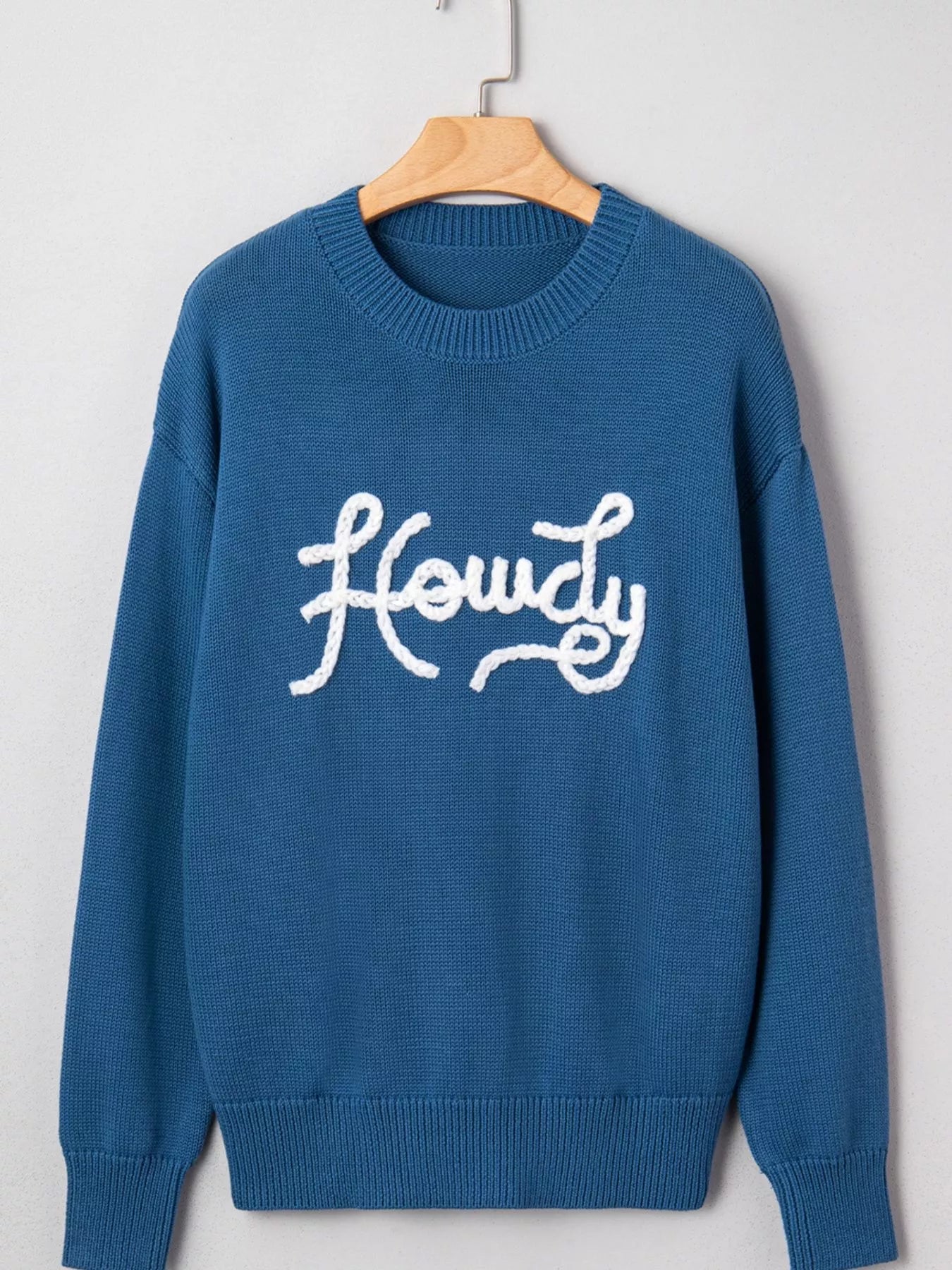 Howdy Embroidered Round Neck Sweater 