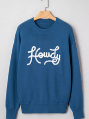 Howdy Embroidered Round Neck Sweater 