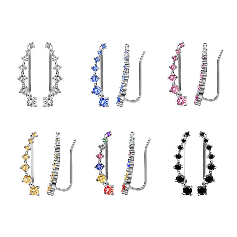 Delara Zirconia Ear Climber Earrings | Seven-Stone Crawler Stud Style 