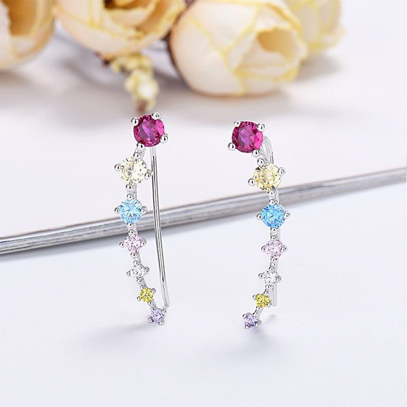 Delara Zirconia Ear Climber Earrings | Seven-Stone Crawler Stud Style 