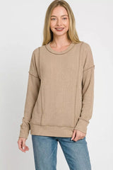 Zenana Corded Rib Long Sleeve Round Neck Top 