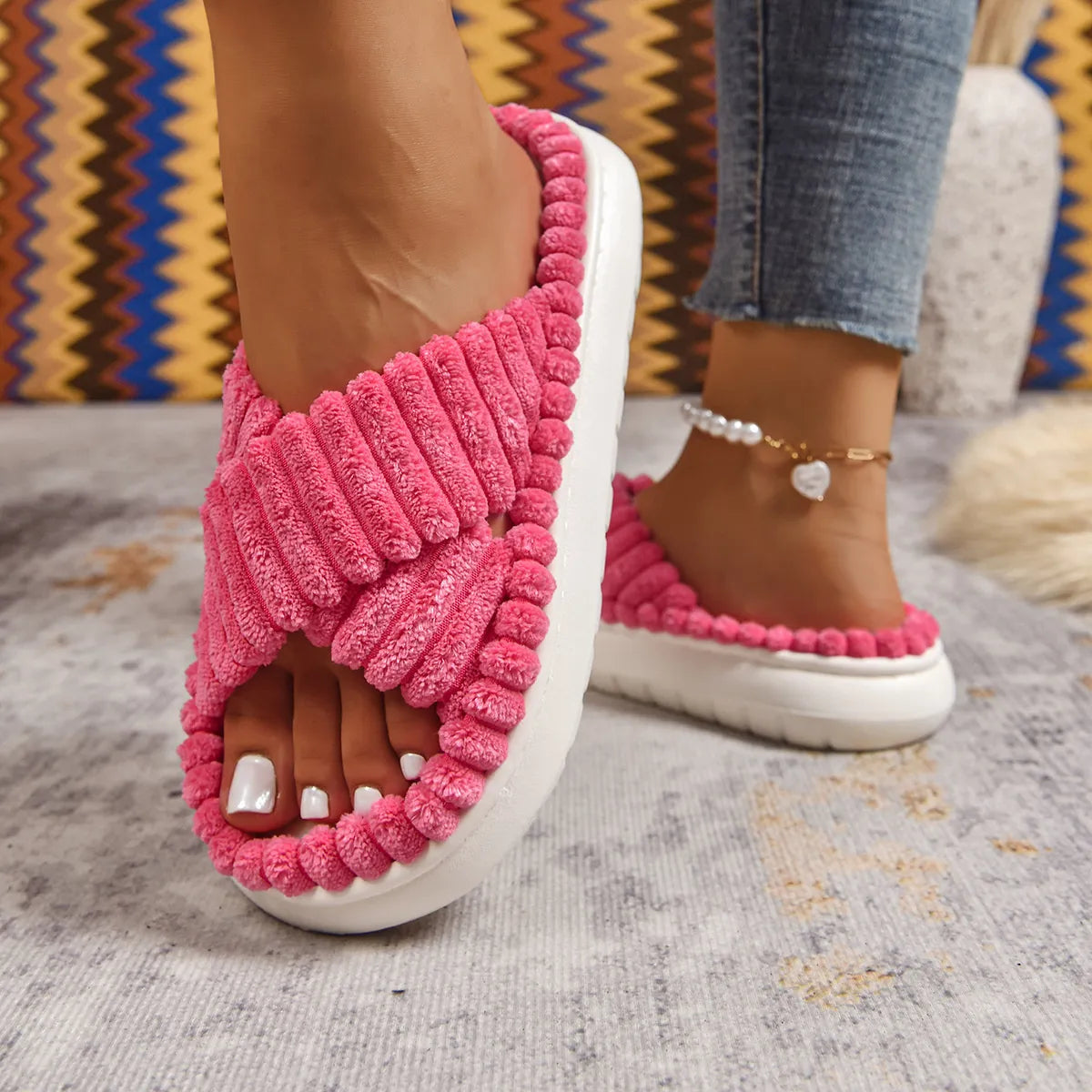 Crisscross Open Toe Platform Slippers 