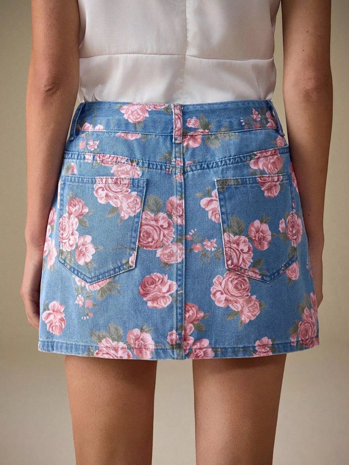 Floral Print Denim Skirt 