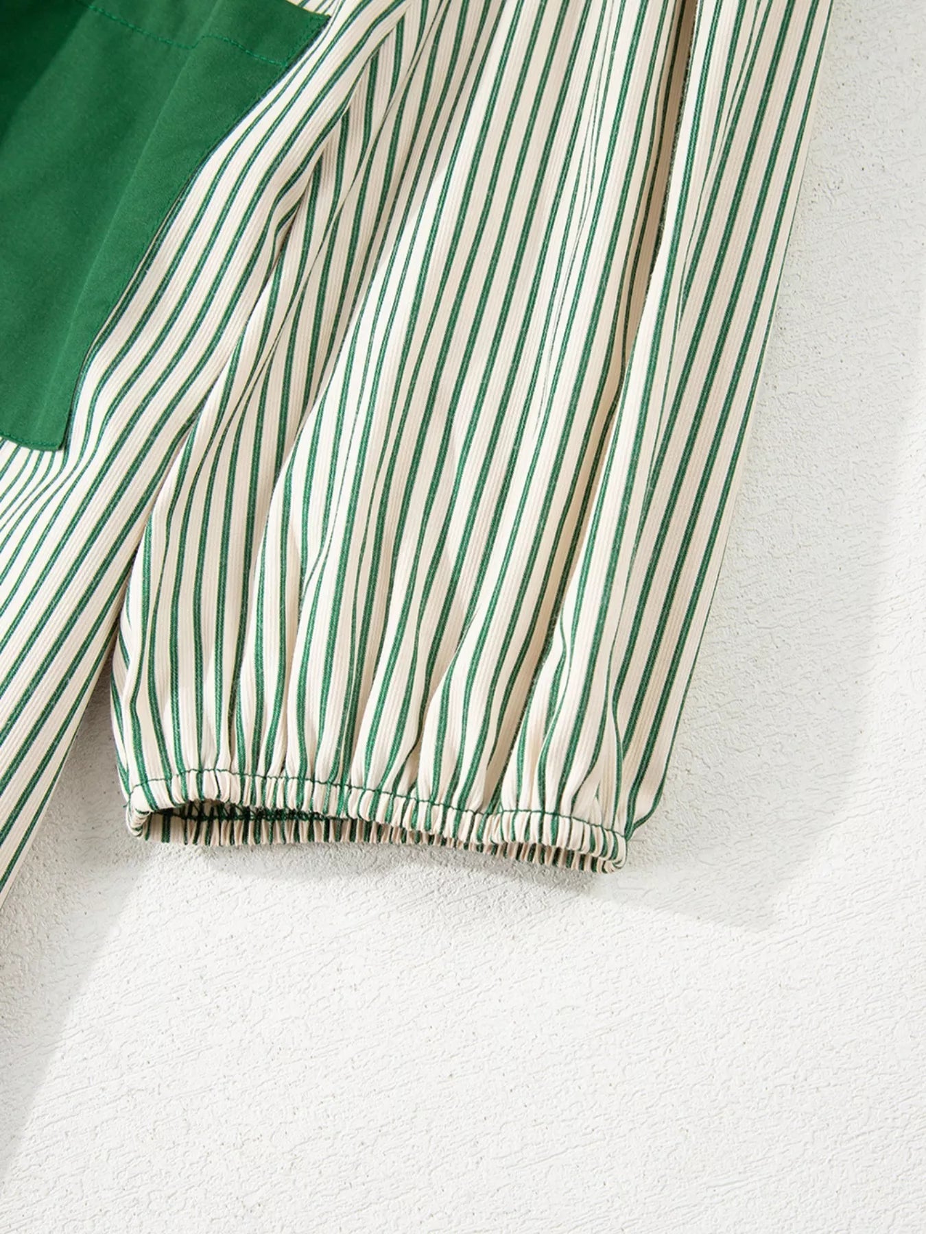 Stripe Color Block Patchwork Shirt Collar Button Down Puff Sleeve Mini Dress 