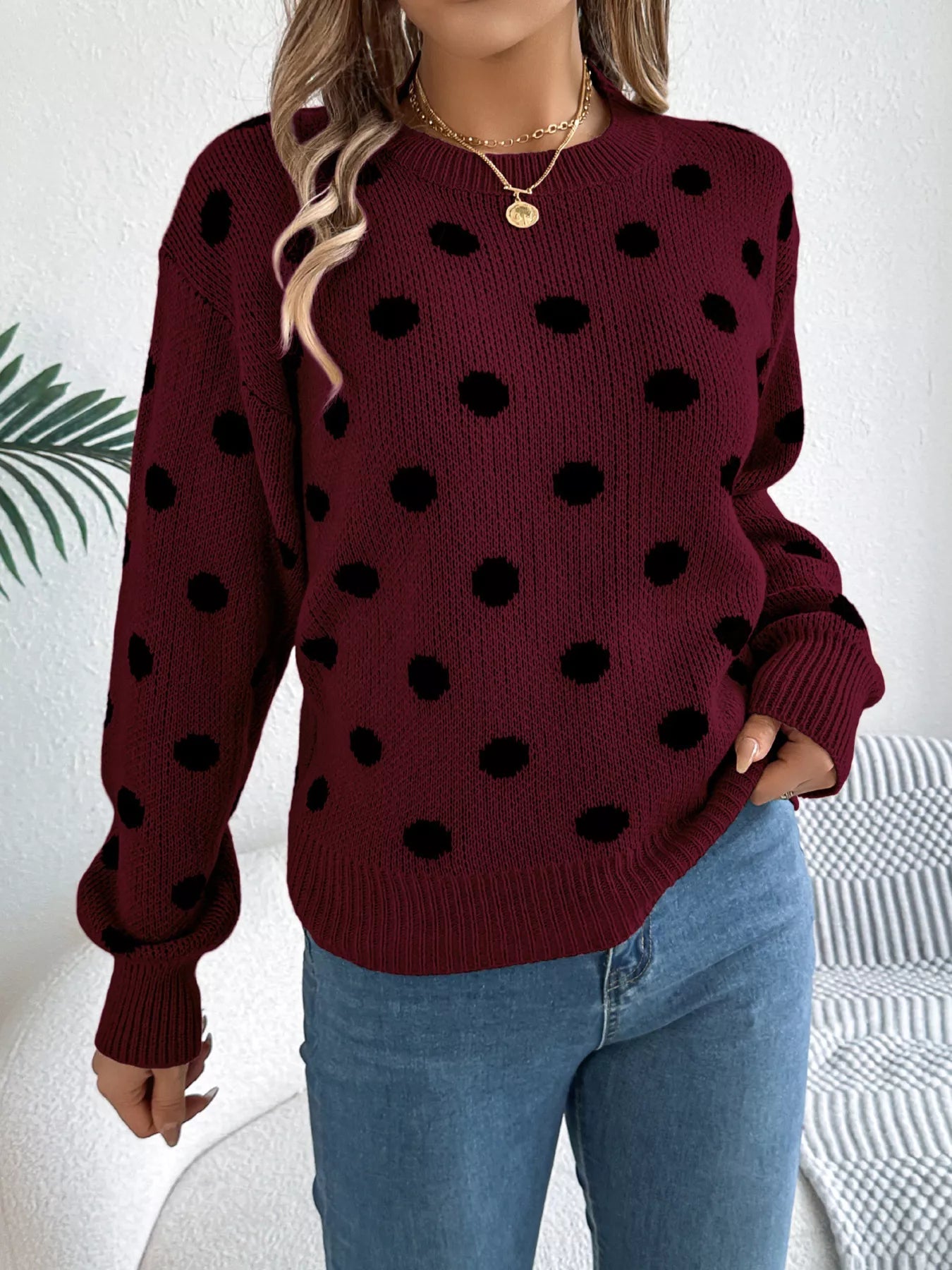 Polka Dot Round Neck Sweater 