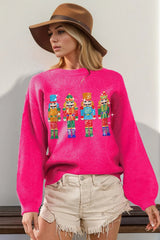Double Take Full Size Sequin Nutcracker Long Sleeve Sweater 