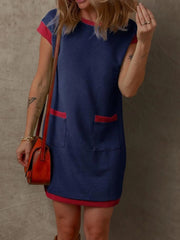 Round Neck Cap Sleeve Mini Dress 
