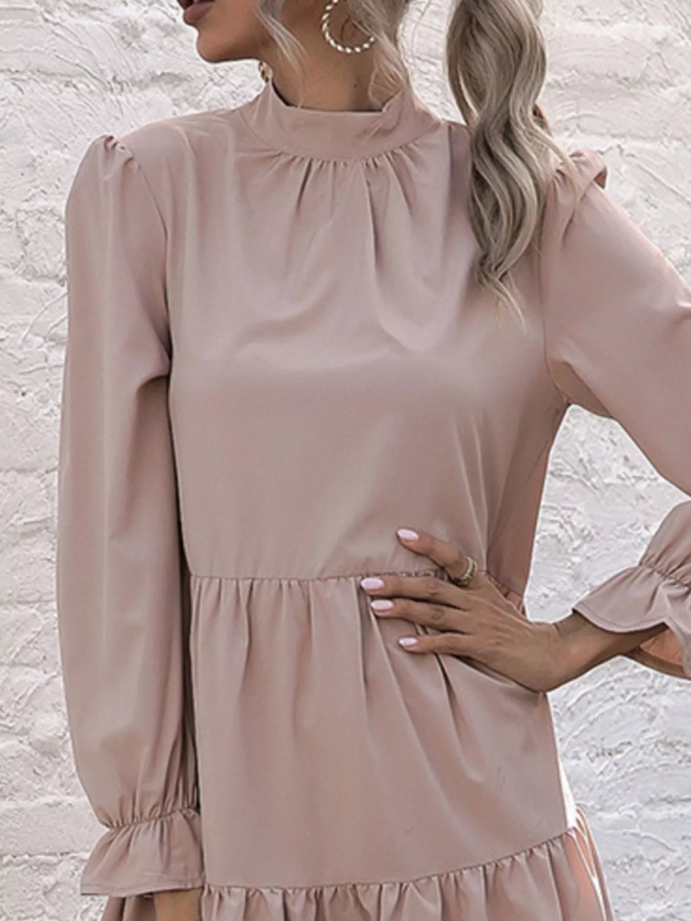 High-Low Flounce Sleeve Dress 