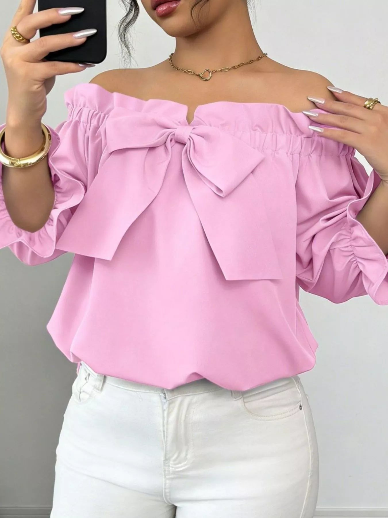 Bow Flounce Sleeve Blouse 