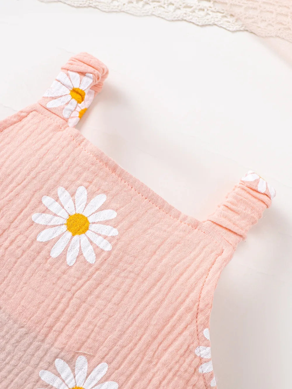 Children's Daisy Textured Wide Strap Romper and Hat Set 