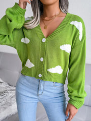 Cloud Pattern Button-Up Cropped Cardigan 