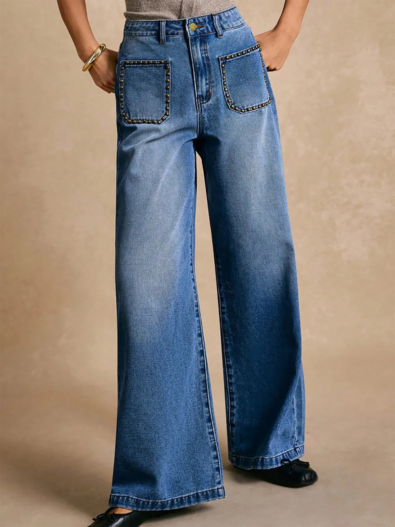 High-Waisted Wide-Leg Pocket Jeans 