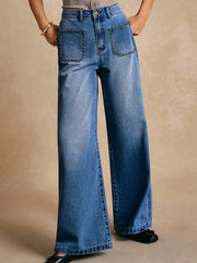 High-Waisted Wide-Leg Pocket Jeans 