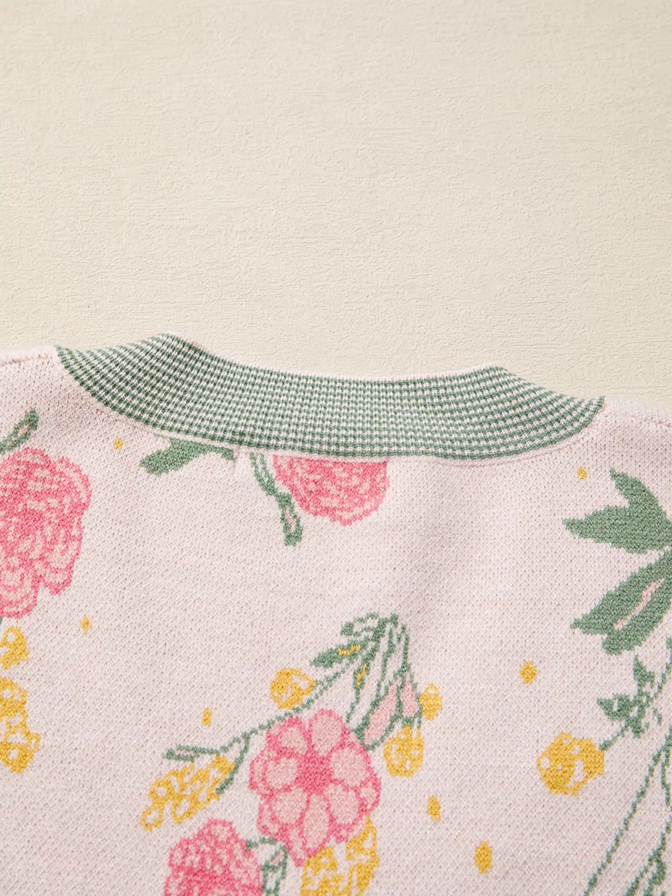 Floral Pattern Striped V Neck Loose Sweater 