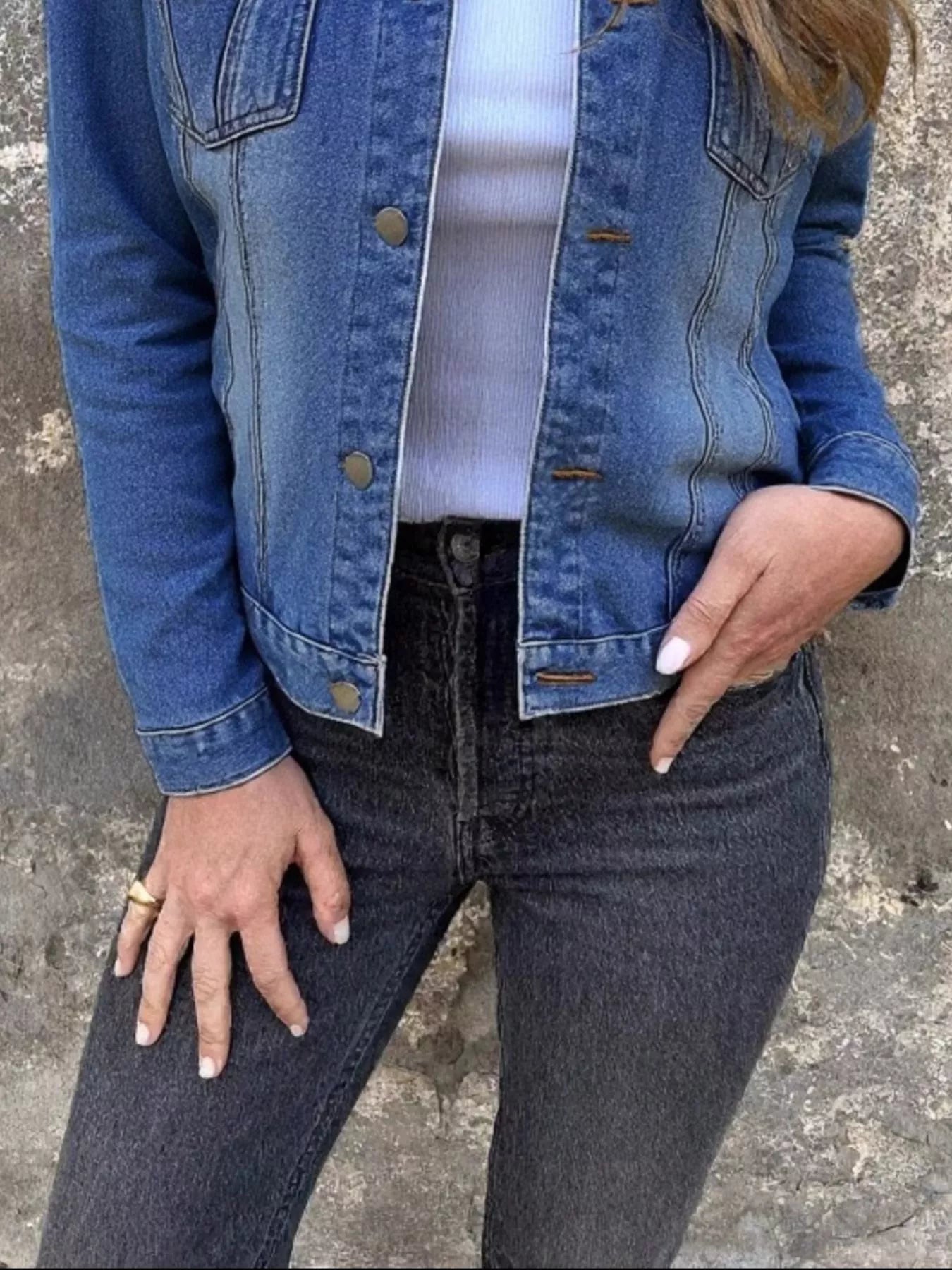 Full Size Button Front Long Sleeve Denim Jacket Plus Size 
