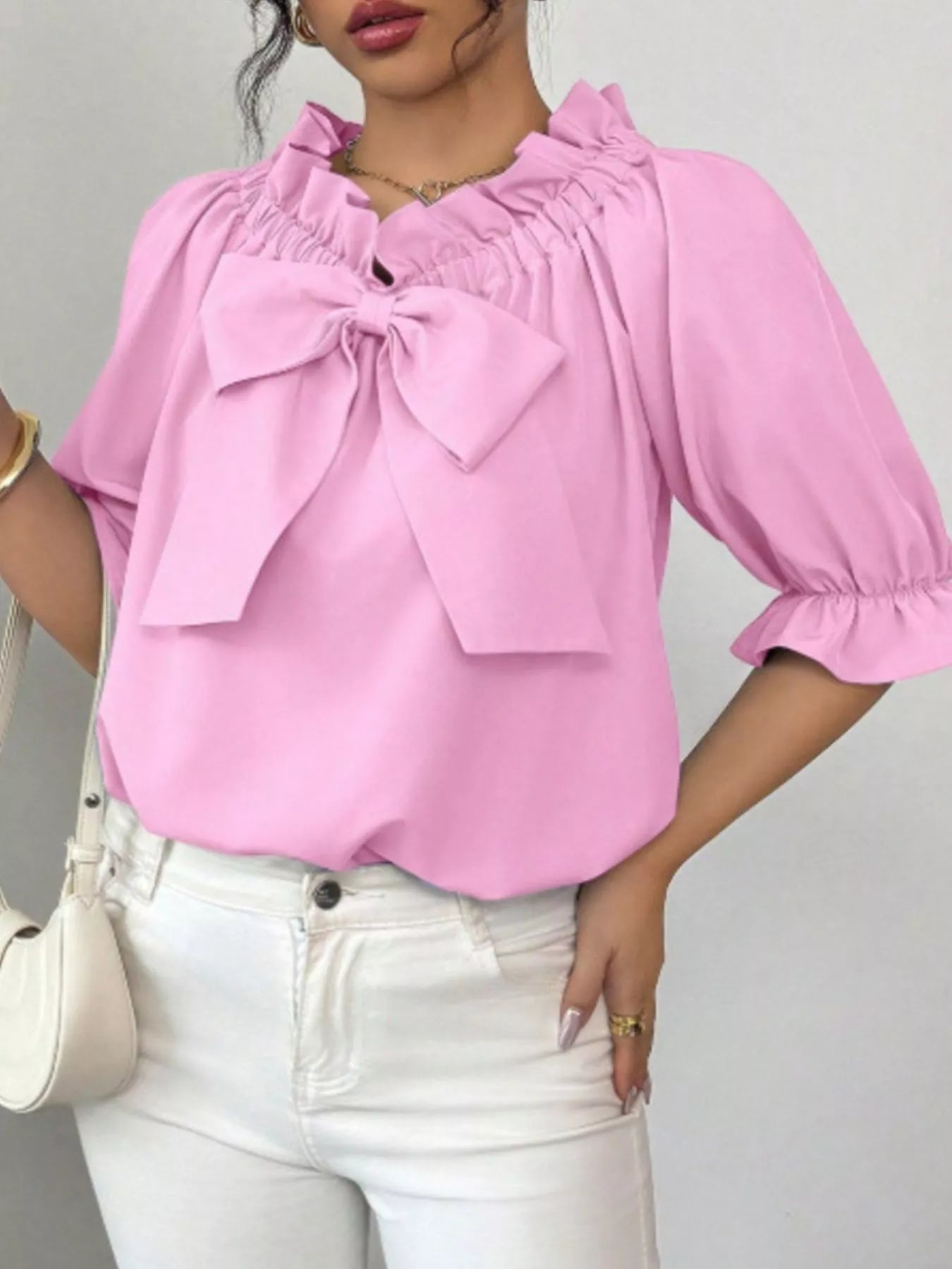 Bow Flounce Sleeve Blouse 