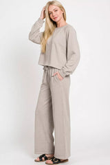 Zenana Washed F/terry Round Neck Pullover & Pants Set 