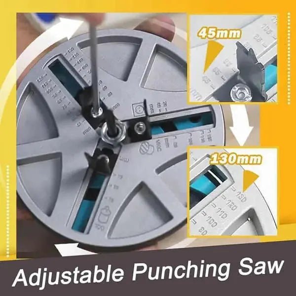 DialFit Adjustable Hole Cutter | 45–130 mm Clean Cuts for Drywall & Softwood 