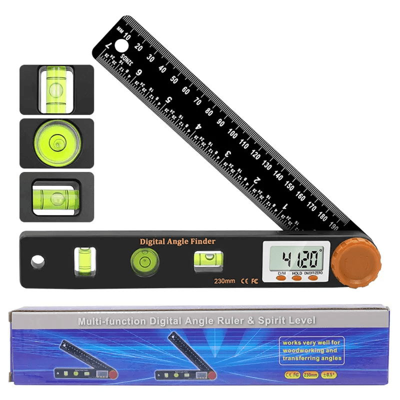 DualCheck 4-in-1 Digital Angle Ruler | 360° Finder With Bubble Levels 