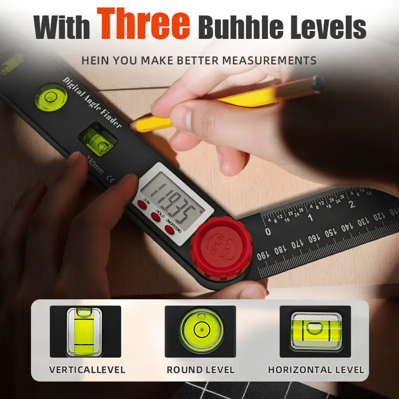 DualCheck 4-in-1 Digital Angle Ruler | 360° Finder With Bubble Levels 
