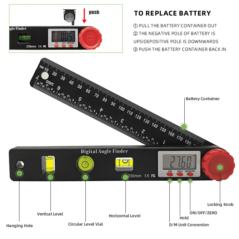 DualCheck 4-in-1 Digital Angle Ruler | 360° Finder With Bubble Levels 