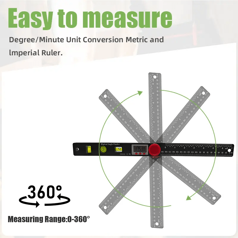 DualCheck 4-in-1 Digital Angle Ruler | 360° Finder With Bubble Levels 