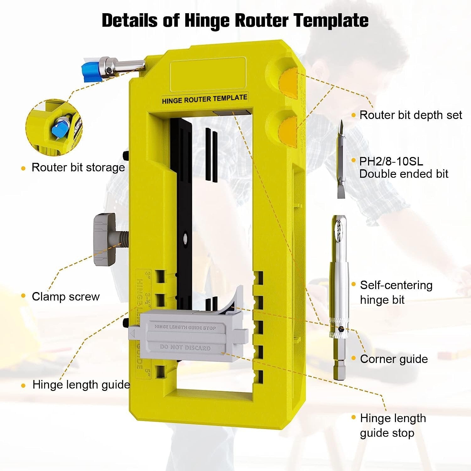 Door Hinge Routing Jig | Adjustable Mortise Guide For 3-5 Inch Hinges 
