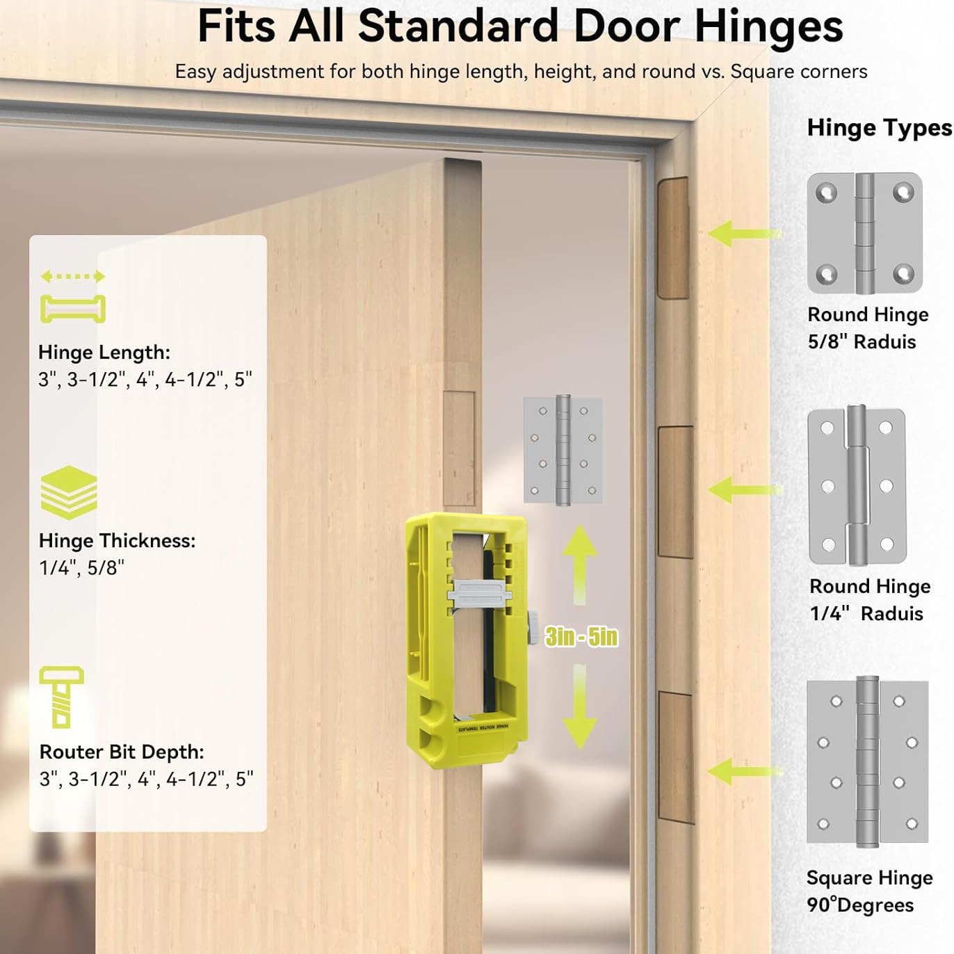 Door Hinge Routing Jig | Adjustable Mortise Guide For 3-5 Inch Hinges 