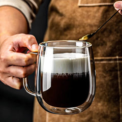 Double Walled Glass Coffee Cup – 450ml Insulated Coffee Mug for Hot Beverages 