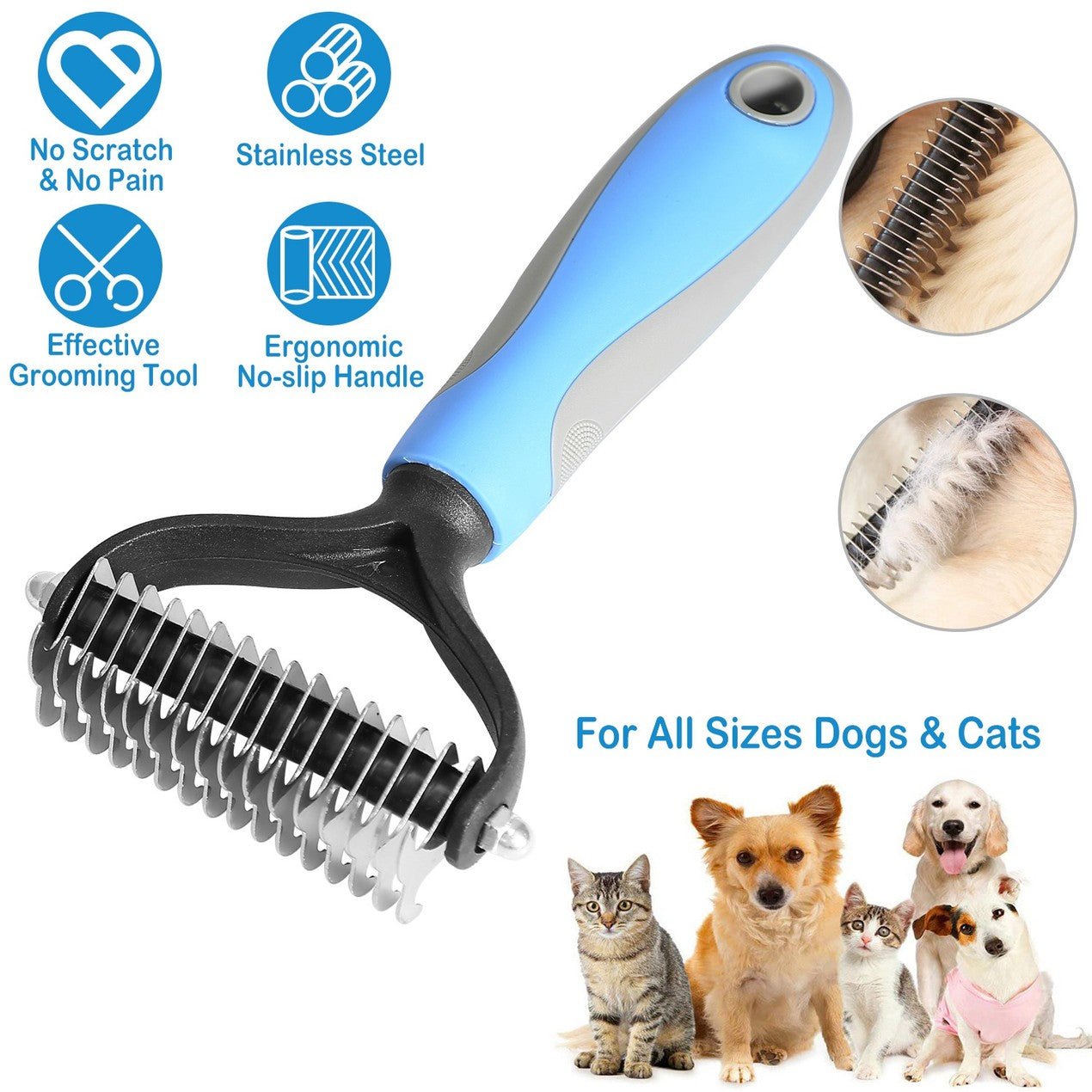 Dual-Care Dog Deshedding Rake | Undercoat Comb for Medium to Large Dogs 