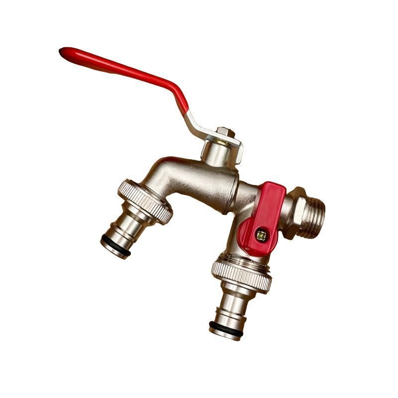 DualFlow Stainless Steel 2-Outlet Garden Faucet | Screw-On Hose Bib Splitter 