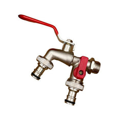 DualFlow Stainless Steel 2-Outlet Garden Faucet | Screw-On Hose Bib Splitter 