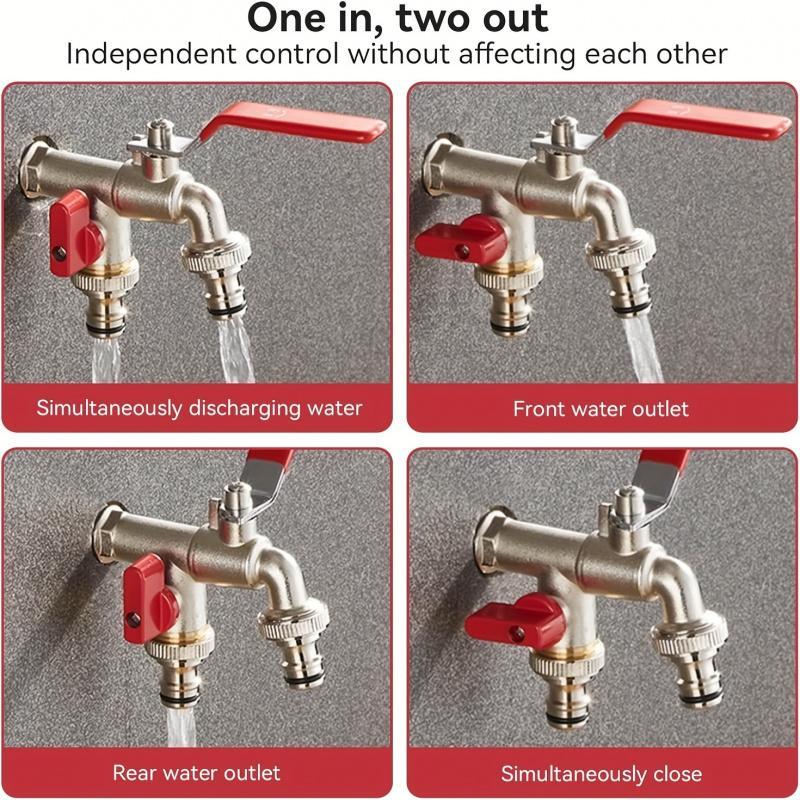 DualFlow Stainless Steel 2-Outlet Garden Faucet | Screw-On Hose Bib Splitter 