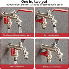 DualFlow Stainless Steel 2-Outlet Garden Faucet | Screw-On Hose Bib Splitter 