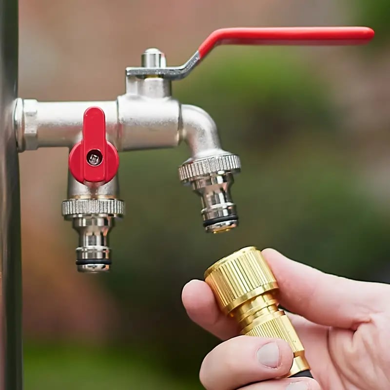 DualFlow Stainless Steel 2-Outlet Garden Faucet | Screw-On Hose Bib Splitter 